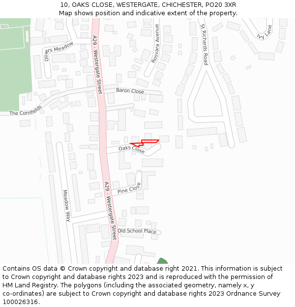 10, OAKS CLOSE, WESTERGATE, CHICHESTER, PO20 3XR: Location map and indicative extent of plot