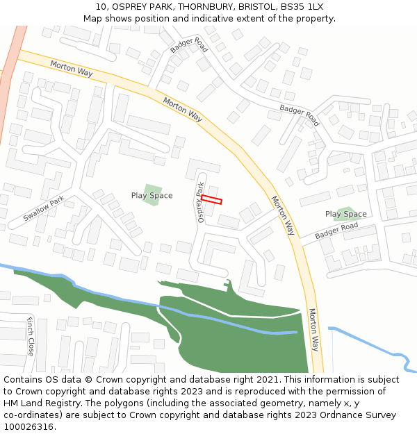 10, OSPREY PARK, THORNBURY, BRISTOL, BS35 1LX: Location map and indicative extent of plot