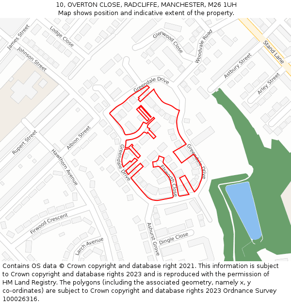 10, OVERTON CLOSE, RADCLIFFE, MANCHESTER, M26 1UH: Location map and indicative extent of plot
