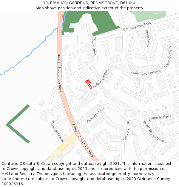 10, PAVILION GARDENS, BROMSGROVE, B61 0UH: Location map and indicative extent of plot