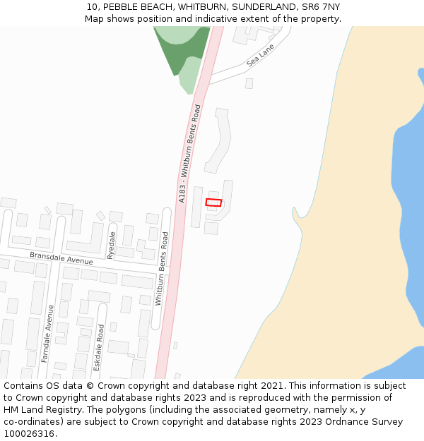 10, PEBBLE BEACH, WHITBURN, SUNDERLAND, SR6 7NY: Location map and indicative extent of plot