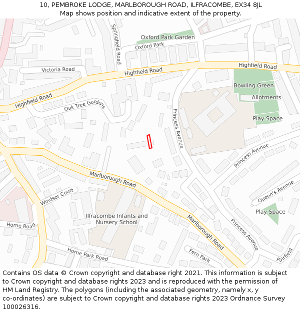 10, PEMBROKE LODGE, MARLBOROUGH ROAD, ILFRACOMBE, EX34 8JL: Location map and indicative extent of plot