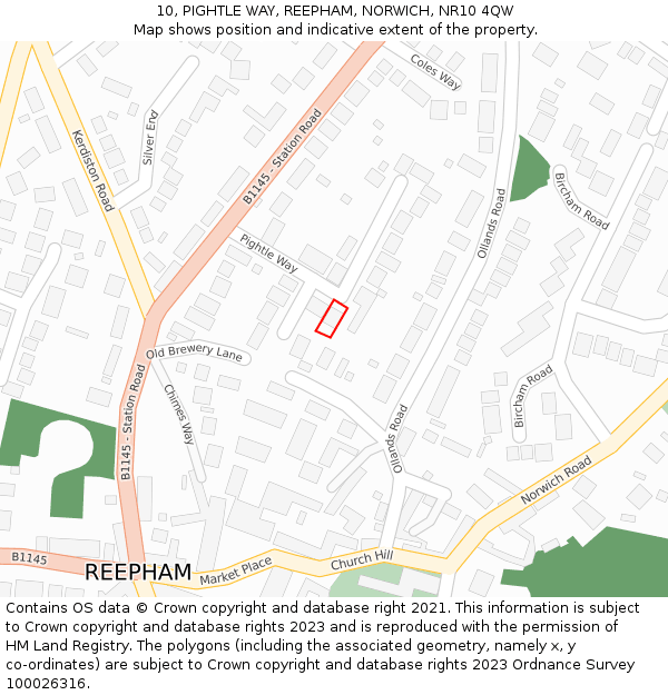 10, PIGHTLE WAY, REEPHAM, NORWICH, NR10 4QW: Location map and indicative extent of plot