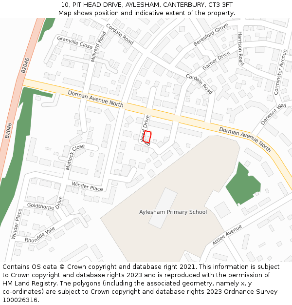 10, PIT HEAD DRIVE, AYLESHAM, CANTERBURY, CT3 3FT: Location map and indicative extent of plot