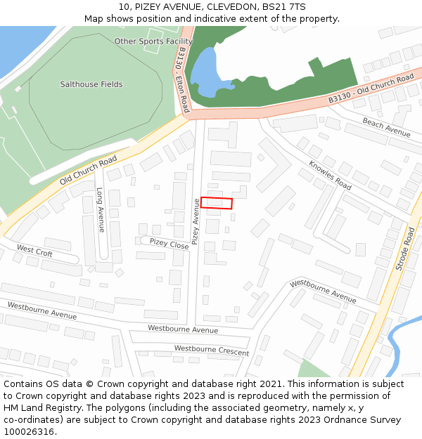 10, PIZEY AVENUE, CLEVEDON, BS21 7TS: Location map and indicative extent of plot