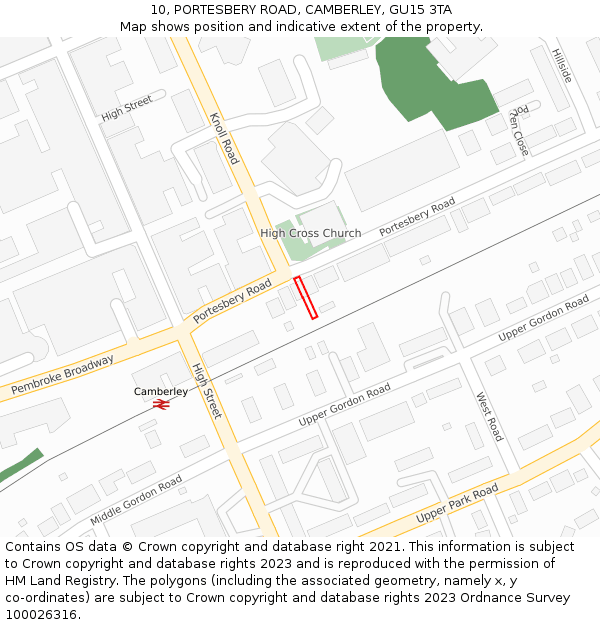 10, PORTESBERY ROAD, CAMBERLEY, GU15 3TA: Location map and indicative extent of plot