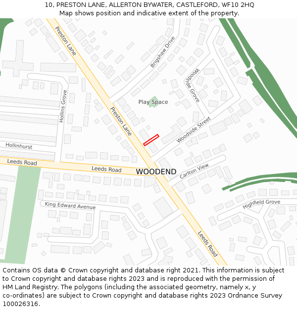 10, PRESTON LANE, ALLERTON BYWATER, CASTLEFORD, WF10 2HQ: Location map and indicative extent of plot