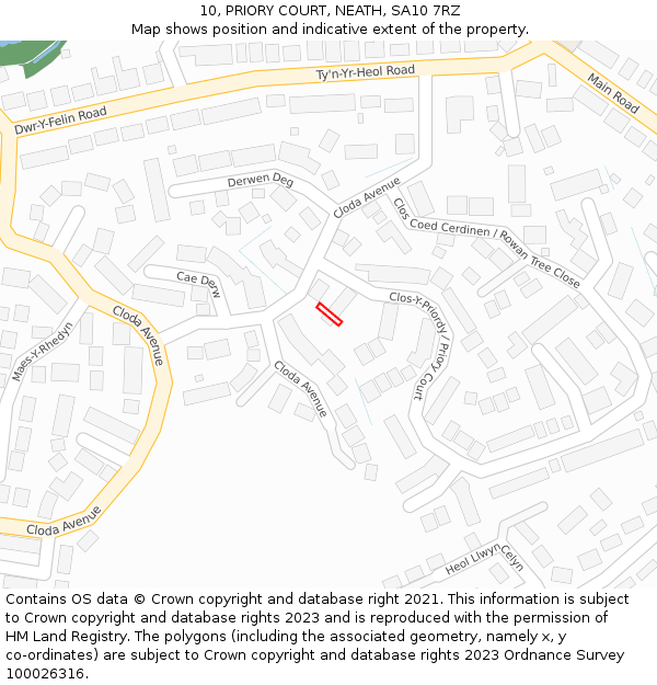 10, PRIORY COURT, NEATH, SA10 7RZ: Location map and indicative extent of plot