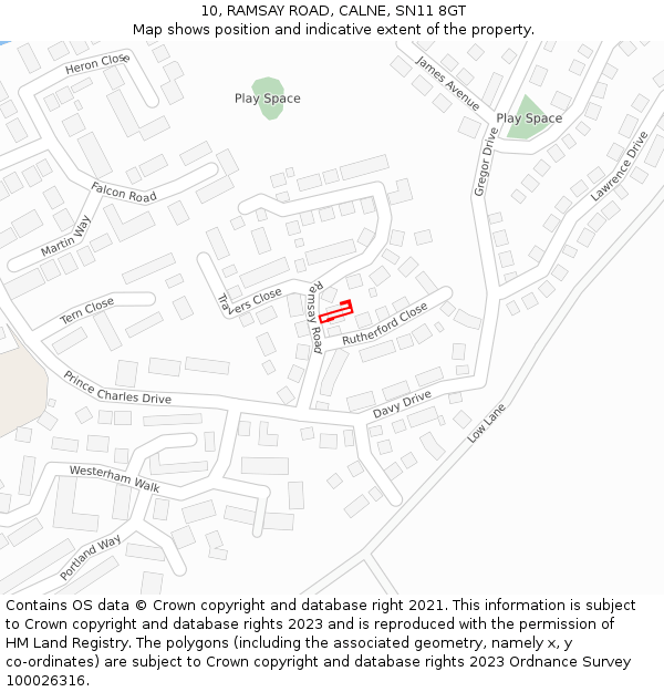 10, RAMSAY ROAD, CALNE, SN11 8GT: Location map and indicative extent of plot