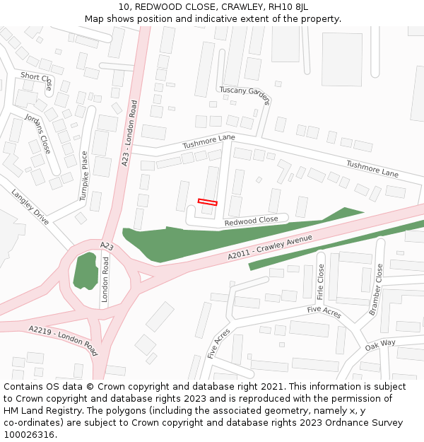 10, REDWOOD CLOSE, CRAWLEY, RH10 8JL: Location map and indicative extent of plot