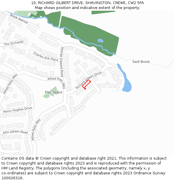 10, RICHARD GILBERT DRIVE, SHAVINGTON, CREWE, CW2 5FA: Location map and indicative extent of plot