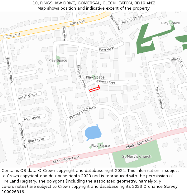 10, RINGSHAW DRIVE, GOMERSAL, CLECKHEATON, BD19 4NZ: Location map and indicative extent of plot
