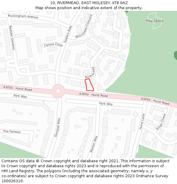 10, RIVERMEAD, EAST MOLESEY, KT8 9AZ: Location map and indicative extent of plot