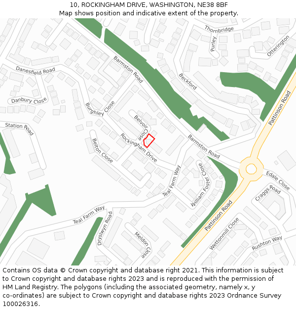 10, ROCKINGHAM DRIVE, WASHINGTON, NE38 8BF: Location map and indicative extent of plot