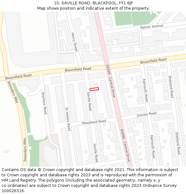 10, SAVILLE ROAD, BLACKPOOL, FY1 6JP: Location map and indicative extent of plot