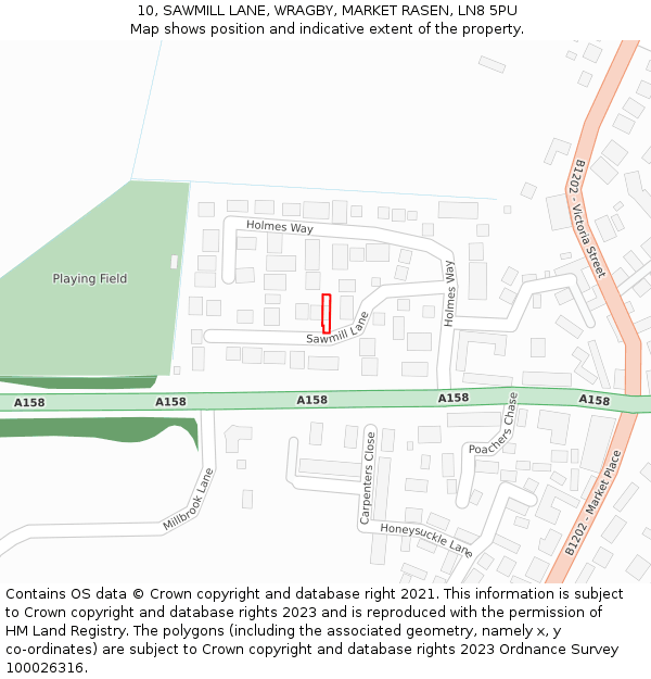 10, SAWMILL LANE, WRAGBY, MARKET RASEN, LN8 5PU: Location map and indicative extent of plot