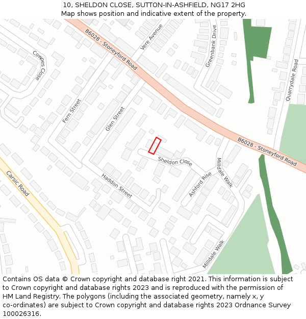 10, SHELDON CLOSE, SUTTON-IN-ASHFIELD, NG17 2HG: Location map and indicative extent of plot