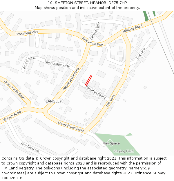 10, SMEETON STREET, HEANOR, DE75 7HP: Location map and indicative extent of plot