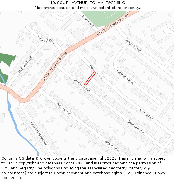 10, SOUTH AVENUE, EGHAM, TW20 8HG: Location map and indicative extent of plot