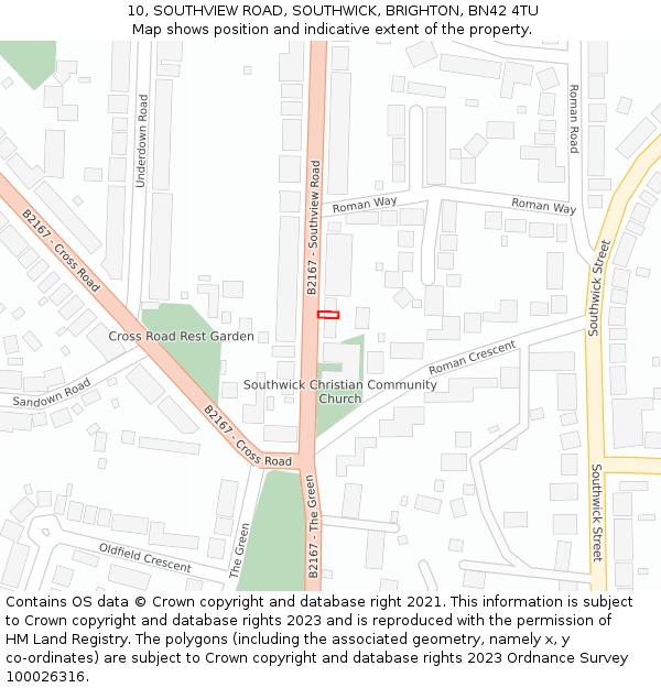 10, SOUTHVIEW ROAD, SOUTHWICK, BRIGHTON, BN42 4TU: Location map and indicative extent of plot