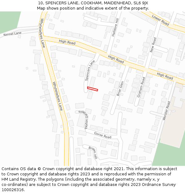 10, SPENCERS LANE, COOKHAM, MAIDENHEAD, SL6 9JX: Location map and indicative extent of plot