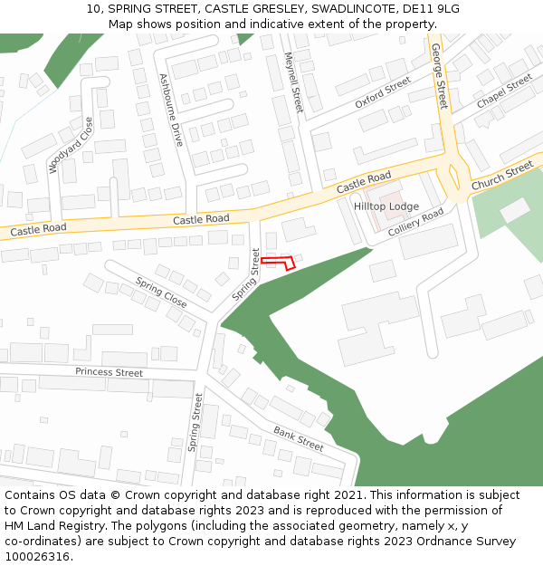 10, SPRING STREET, CASTLE GRESLEY, SWADLINCOTE, DE11 9LG: Location map and indicative extent of plot