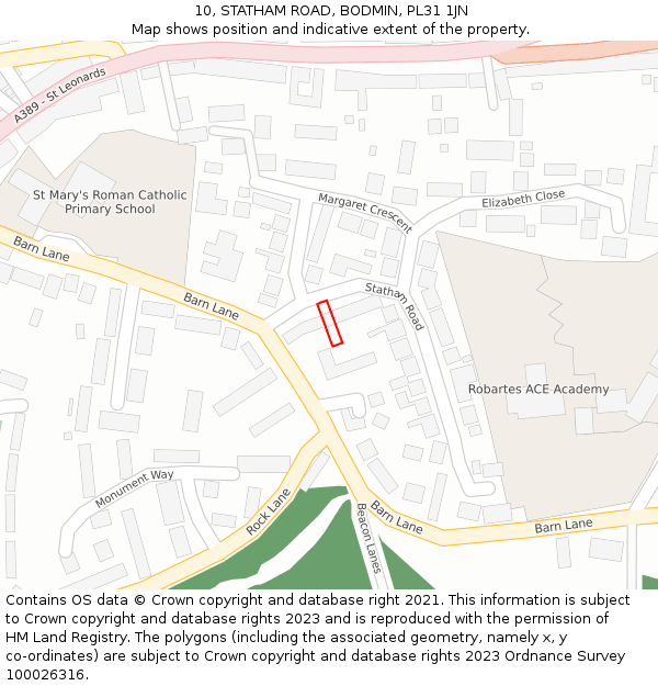 10, STATHAM ROAD, BODMIN, PL31 1JN: Location map and indicative extent of plot