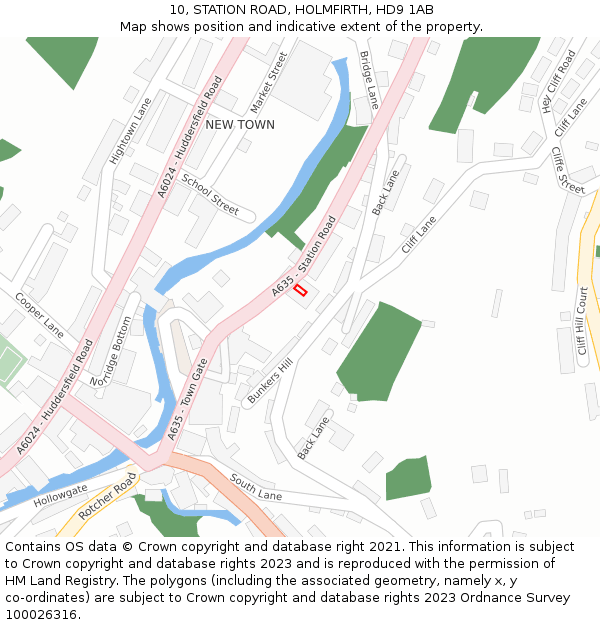 10, STATION ROAD, HOLMFIRTH, HD9 1AB: Location map and indicative extent of plot