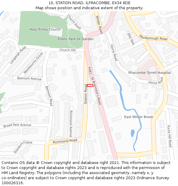 10, STATION ROAD, ILFRACOMBE, EX34 8DE: Location map and indicative extent of plot