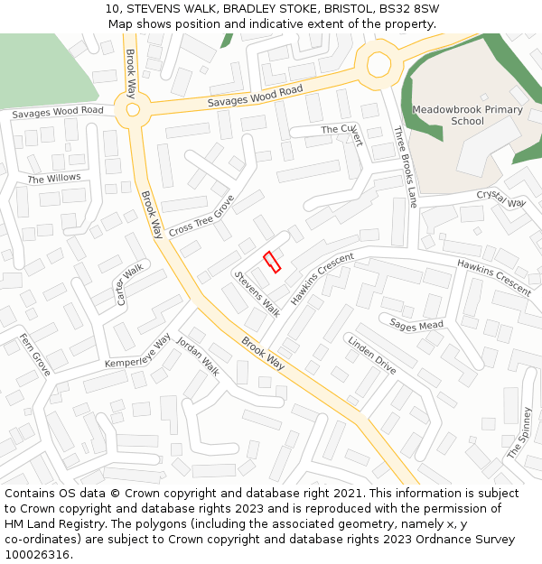 10, STEVENS WALK, BRADLEY STOKE, BRISTOL, BS32 8SW: Location map and indicative extent of plot