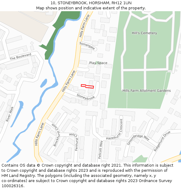 10, STONEYBROOK, HORSHAM, RH12 1UN: Location map and indicative extent of plot