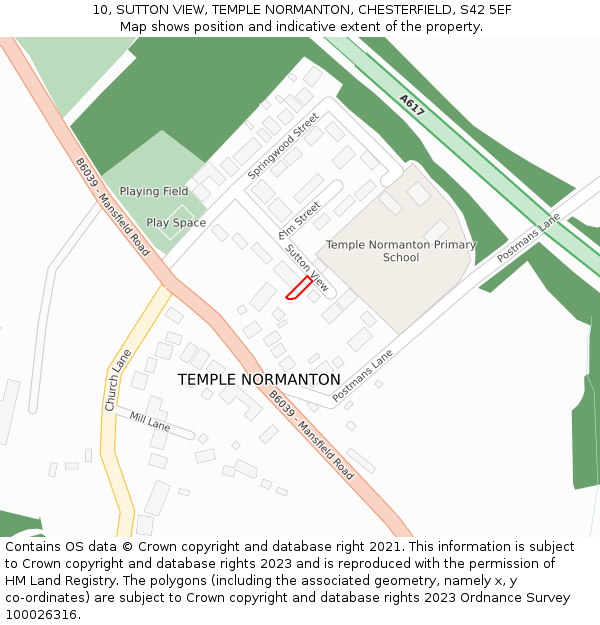 10, SUTTON VIEW, TEMPLE NORMANTON, CHESTERFIELD, S42 5EF: Location map and indicative extent of plot