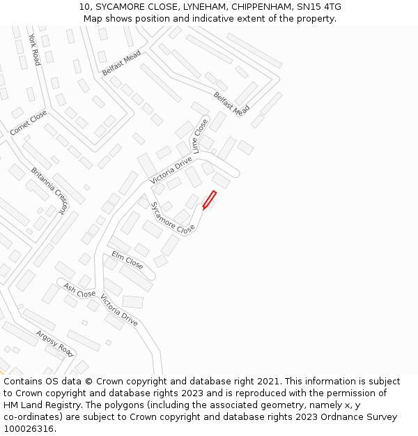 10, SYCAMORE CLOSE, LYNEHAM, CHIPPENHAM, SN15 4TG: Location map and indicative extent of plot