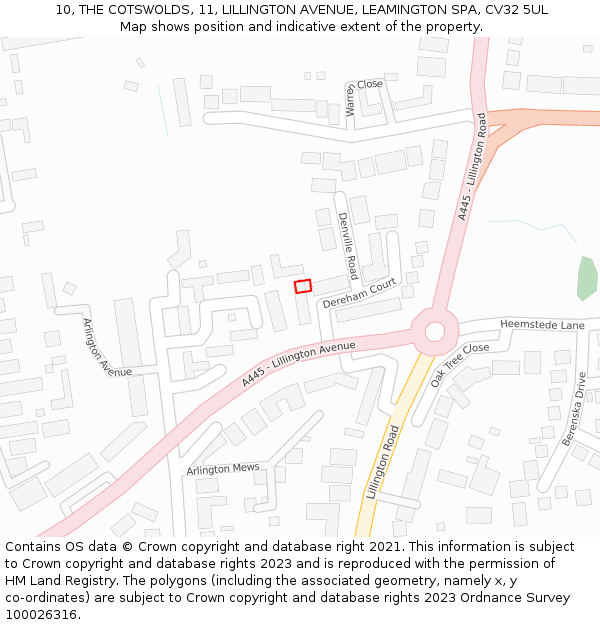 10, THE COTSWOLDS, 11, LILLINGTON AVENUE, LEAMINGTON SPA, CV32 5UL: Location map and indicative extent of plot