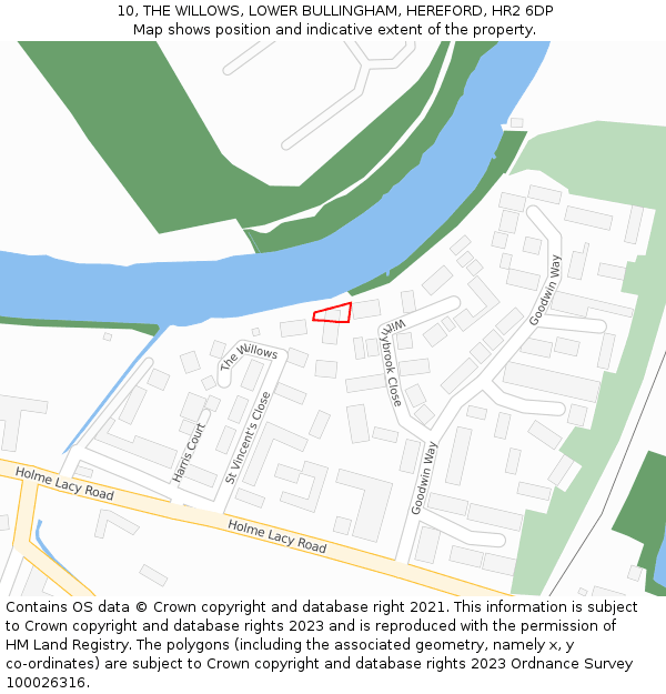 10, THE WILLOWS, LOWER BULLINGHAM, HEREFORD, HR2 6DP: Location map and indicative extent of plot