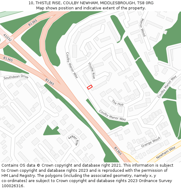 10, THISTLE RISE, COULBY NEWHAM, MIDDLESBROUGH, TS8 0RG: Location map and indicative extent of plot