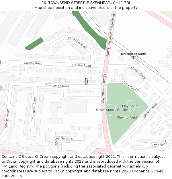 10, TOWNSEND STREET, BIRKENHEAD, CH41 7BL: Location map and indicative extent of plot