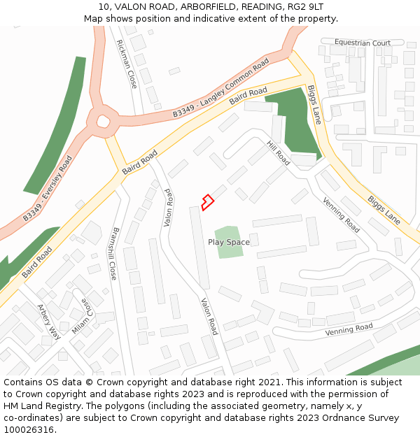 10, VALON ROAD, ARBORFIELD, READING, RG2 9LT: Location map and indicative extent of plot