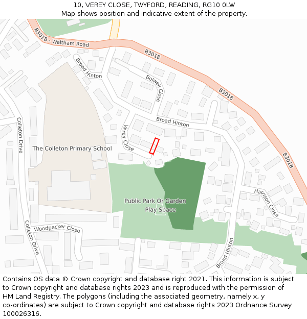 10, VEREY CLOSE, TWYFORD, READING, RG10 0LW: Location map and indicative extent of plot