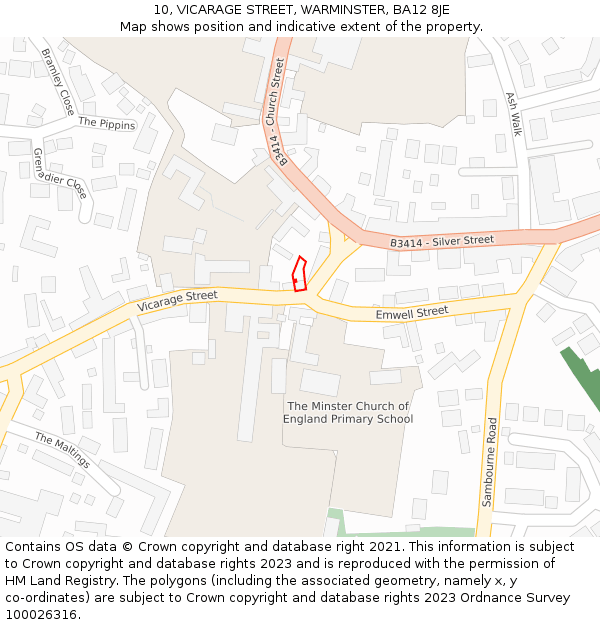 10, VICARAGE STREET, WARMINSTER, BA12 8JE: Location map and indicative extent of plot