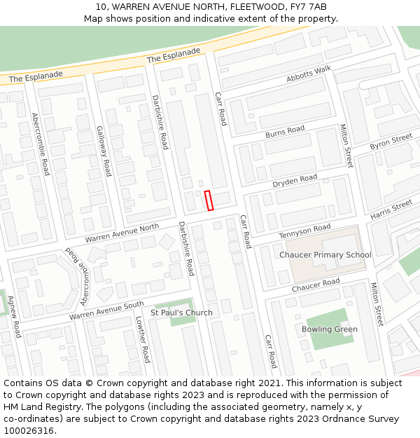 10, WARREN AVENUE NORTH, FLEETWOOD, FY7 7AB: Location map and indicative extent of plot