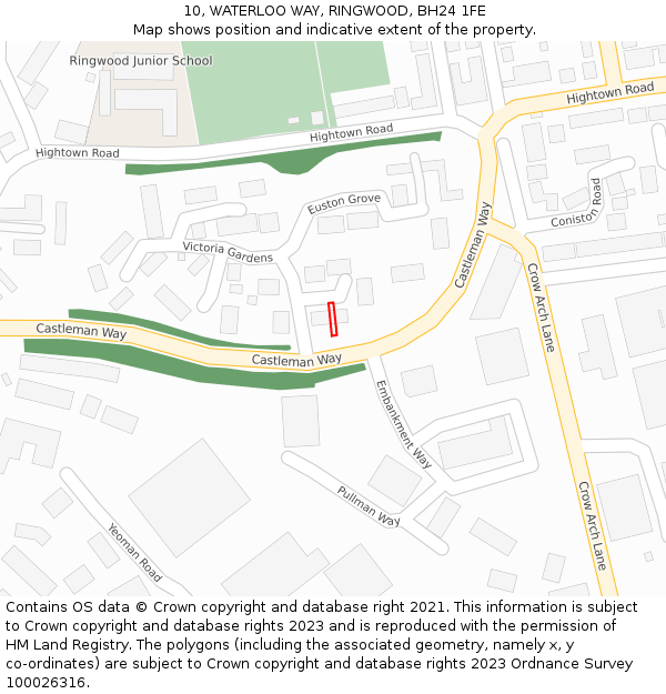 10, WATERLOO WAY, RINGWOOD, BH24 1FE: Location map and indicative extent of plot