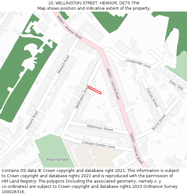 10, WELLINGTON STREET, HEANOR, DE75 7FW: Location map and indicative extent of plot