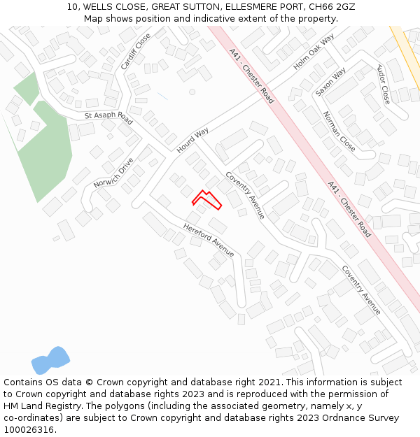 10, WELLS CLOSE, GREAT SUTTON, ELLESMERE PORT, CH66 2GZ: Location map and indicative extent of plot