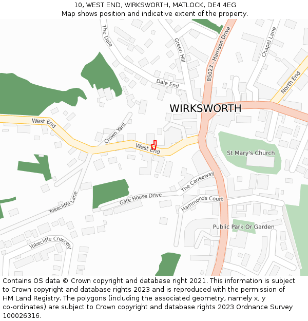 10, WEST END, WIRKSWORTH, MATLOCK, DE4 4EG: Location map and indicative extent of plot
