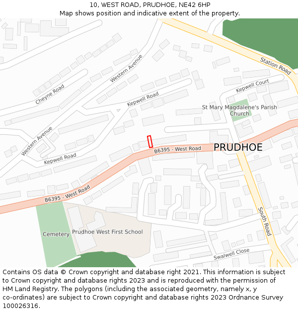 10, WEST ROAD, PRUDHOE, NE42 6HP: Location map and indicative extent of plot