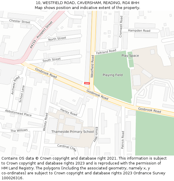 10, WESTFIELD ROAD, CAVERSHAM, READING, RG4 8HH: Location map and indicative extent of plot