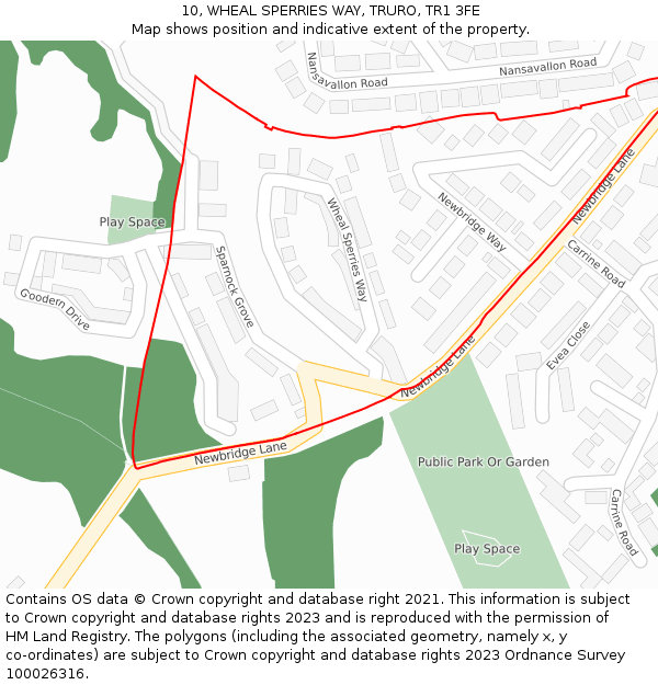 10, WHEAL SPERRIES WAY, TRURO, TR1 3FE: Location map and indicative extent of plot