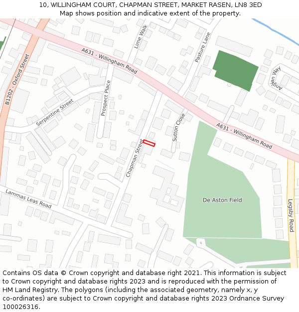 10, WILLINGHAM COURT, CHAPMAN STREET, MARKET RASEN, LN8 3ED: Location map and indicative extent of plot