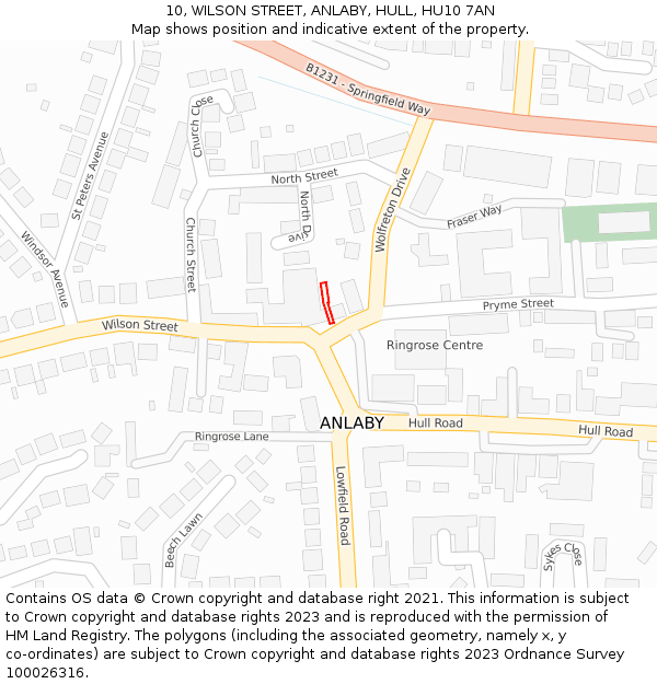 10, WILSON STREET, ANLABY, HULL, HU10 7AN: Location map and indicative extent of plot